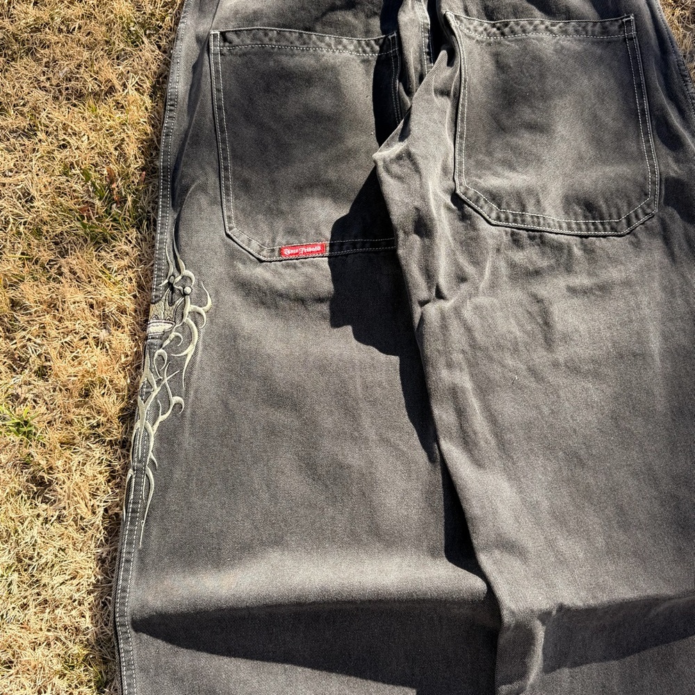 Men's Black Jeans with Embroidered Design - Picture 5 of 6